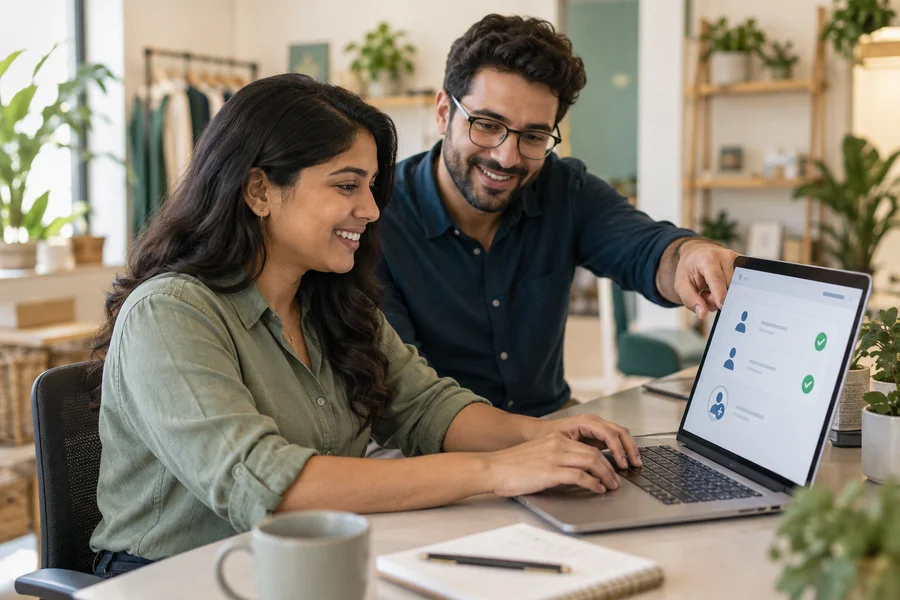 Store owner and advisor setting up authorized user permissions